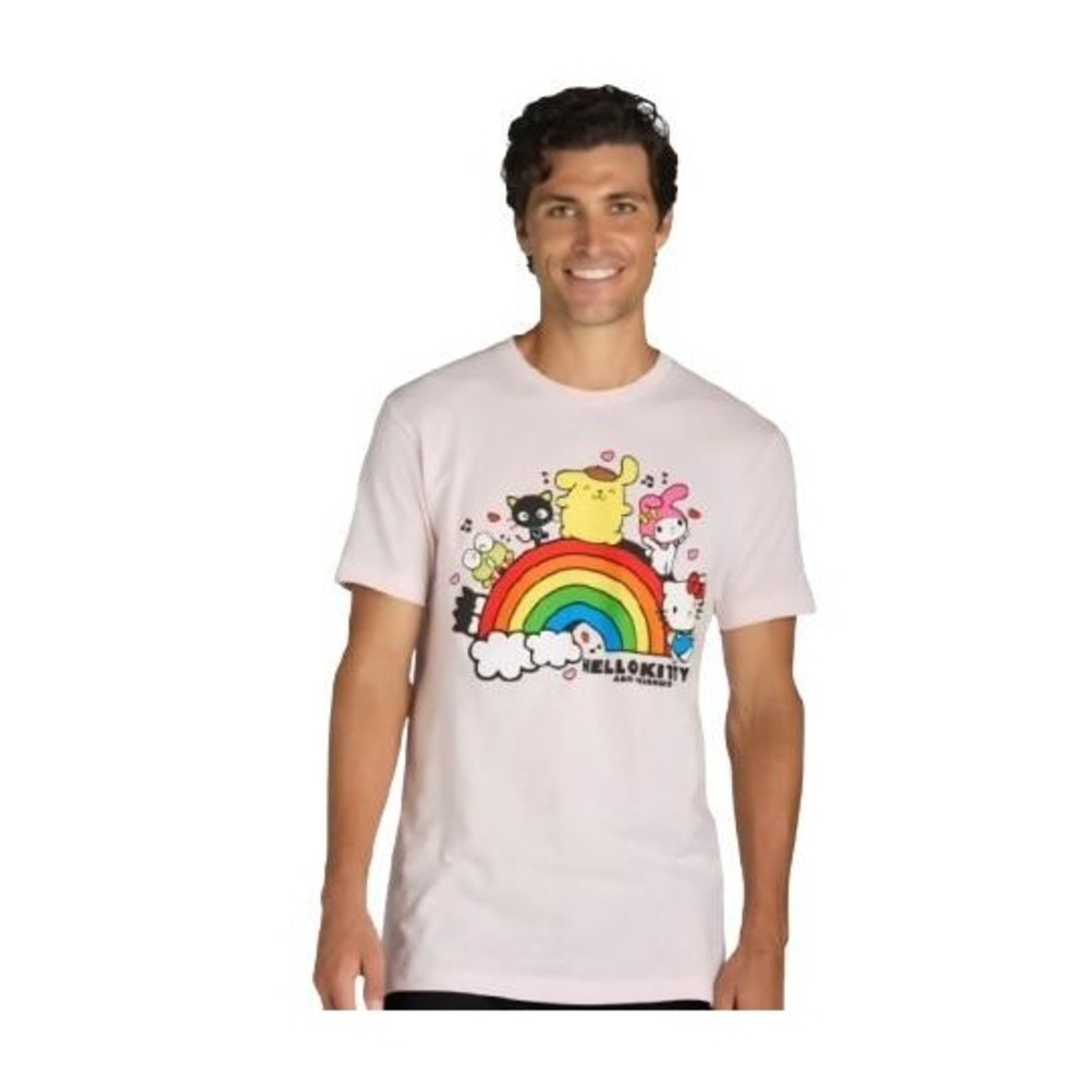 Hello Kitty and Friends Rainbow Graphic T-Shirt Pink Bioworld‎ Mens Medium NEW